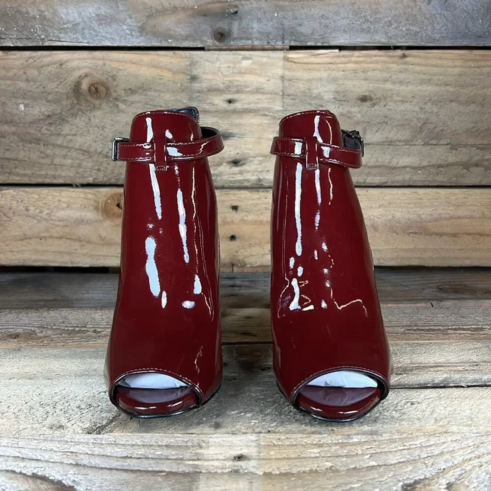 MICHAEL Michael Kors Lawson Open Toe Leather Bootie - Burgundy - 6.5 - NWOB - Picture 2 of 9